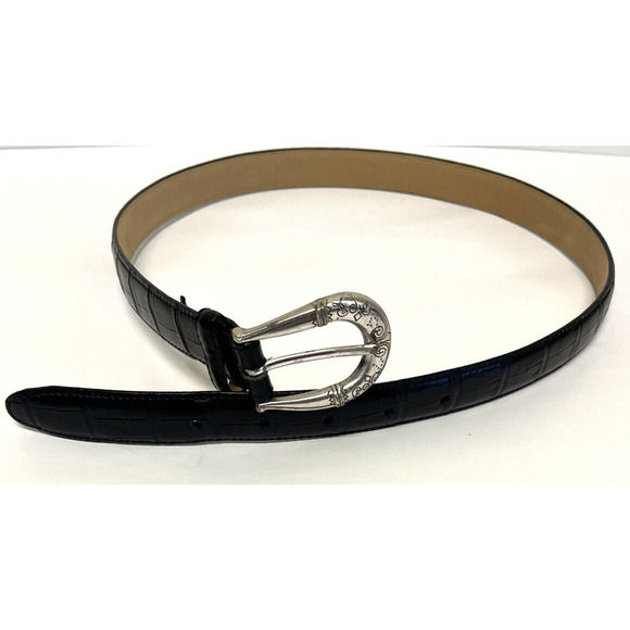 Vtg Brighton Womens Belt Size L Croc Embossed Ornate Buckle Western 41803 34" - Picture 1 of 8